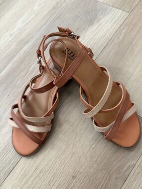 a.n.a Two-Tone Brown and Beige Strappy Sandals